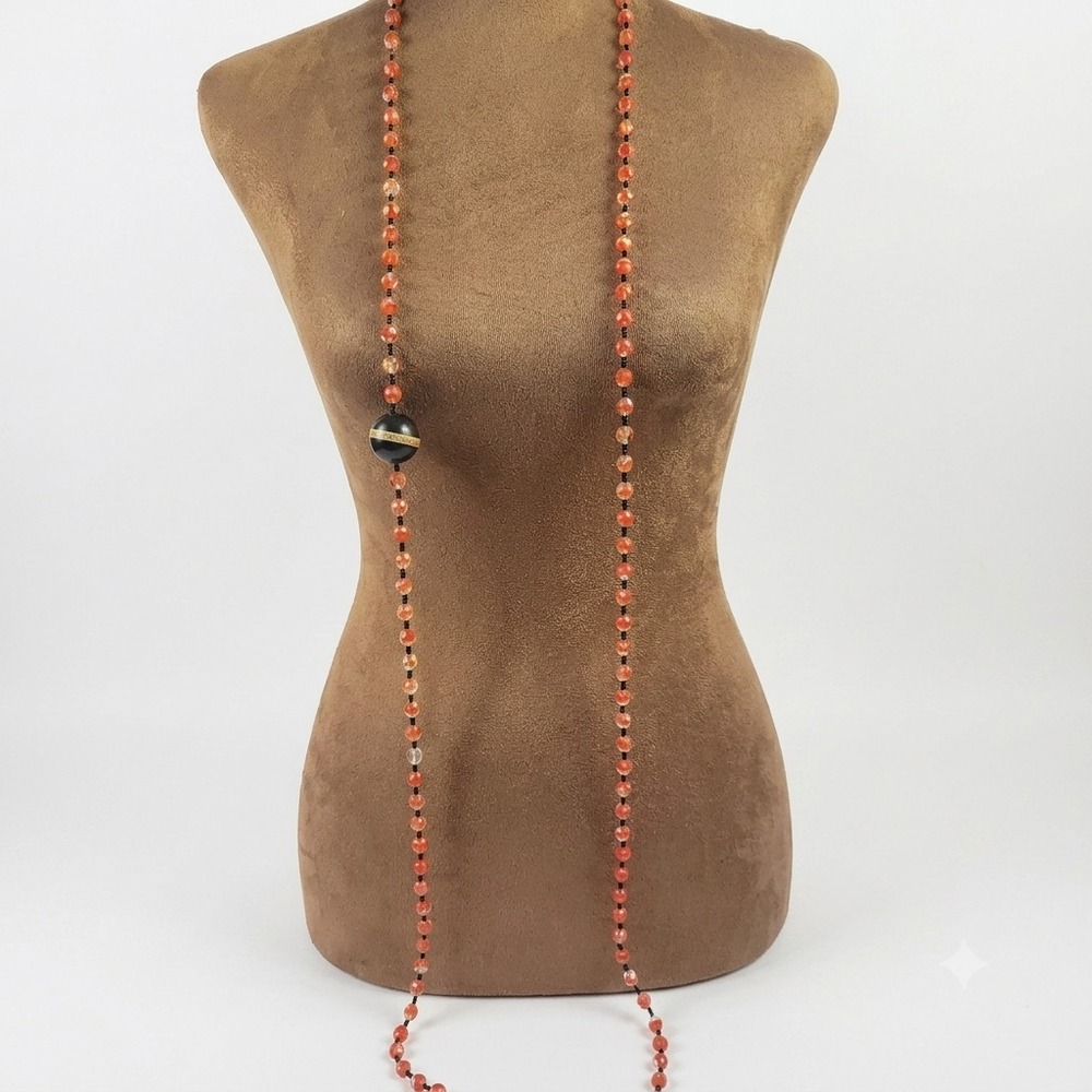 Maria Calderara Italian Long Beaded Necklace Orange Black 64 Inch Whimsigoth‎